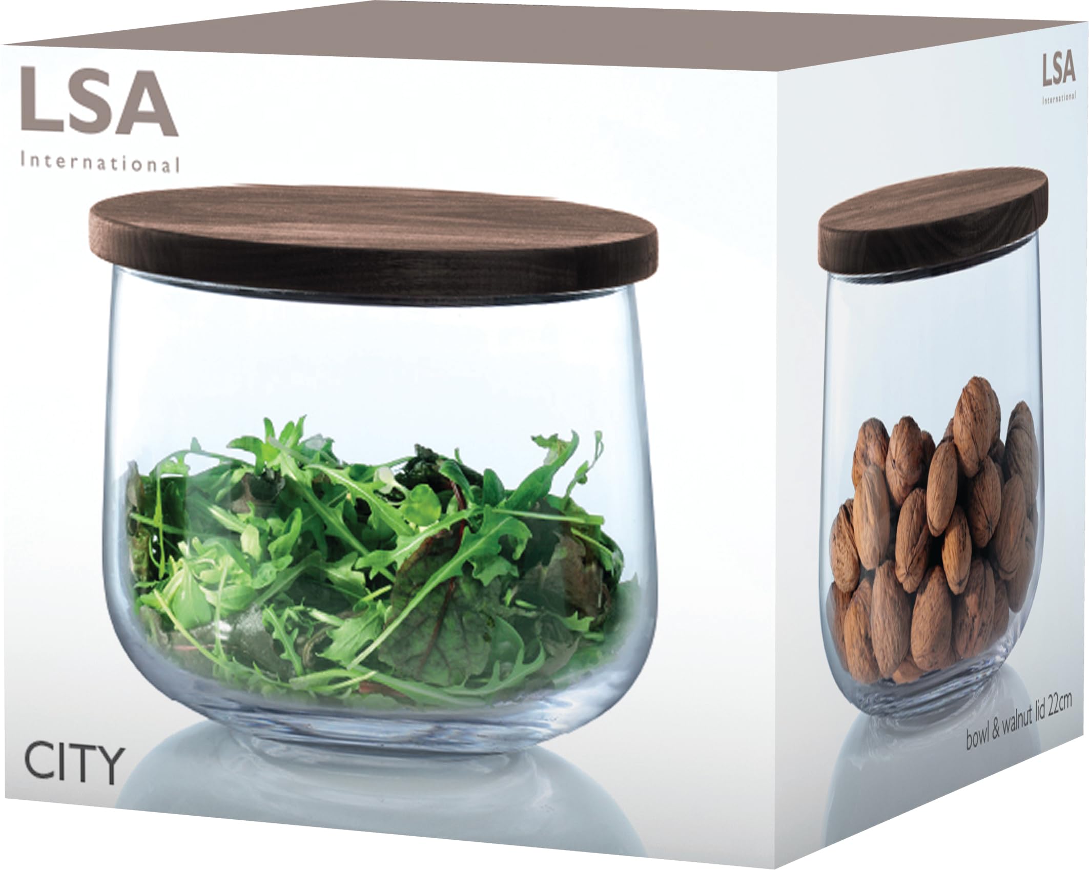 未使用　LSA City ガラスボウル16L & ウォールナット蓋 付き Amazon.co.jp: LSA(エルエスエー) City ガラスボウル 16L
